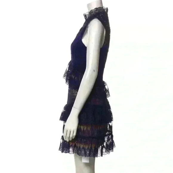 NWT Self Portrait Teardrop Paneled Guipure Lace Mini Dress in Navy Sz US 8 $555 - Picture 4 of 7